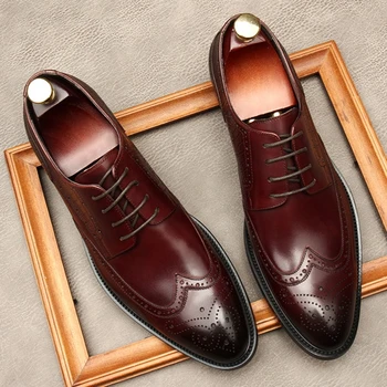 Moda a Subliniat Toe Dantele Om Wingtip Pantofi Pantofi din Piele Rochie Formale Oxfords de Epocă pentru Bărbați Petrecerea de nunta Apartamente MDE133