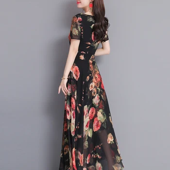 Femeile 2019 Casual de vara de Imprimare Șifon rochie de moda cu maneci Scurte O-Gât rochie lunga eleganta cu Volane rochie a-Line femeile