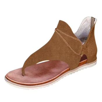 Femei Vara Solid Clip-Toe Pantofi cu Fermoar Doamna Casual plus size Beach Flats Sandale Confortabile Rotund Toe Flats Pantofi pentru femei #40