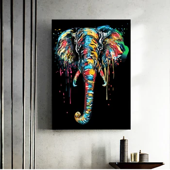 Rezumat Elefant Colorat Panza Picturi Pe Perete Postere de Arta Si Imprimeuri Nordice Art Animale Panza Imaginile Pentru Camera Copii