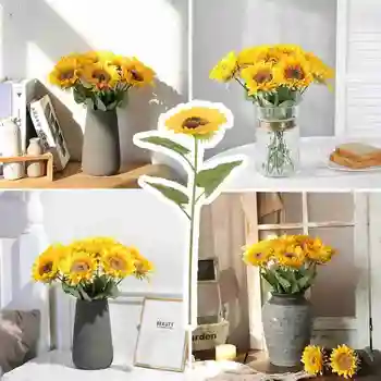 1 buc Artificiale de Floarea-soarelui Singur Cap Decorative, Flori de Nunta de Decorare Sala de Petrecere Masă Acasă Fereastra de Viață Decor B5Q0