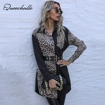 Femei Tricouri 2021 Primavara Toamna de Moda Leopard de Imprimare Mozaic Casual Camasa Lunga Bluza Negru de sex Feminin Split Topuri cu Maneci Lungi