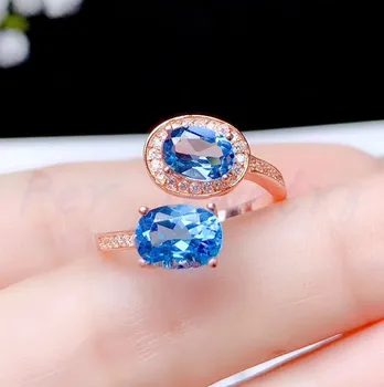 Real Natural topaz albastru inel livrare Gratuita argint 925 1.15 ct*2 buc piatră prețioasă de bijuterii Fine de Flori de stil #B97303