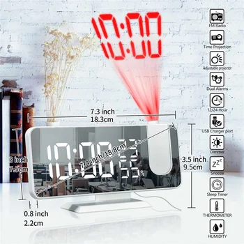 LED Digital Ceas cu Alarmă Ceas de Masa Electronice Ceasuri pentru Desktop USB serviciu de Trezire Radio FM Timp Proiector Funcție de Amânare de 3 Culori