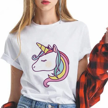 Desene animate Unicornul de Imprimare Drăguț Stil Ropa Mujer tricouri de Vara pentru Femei Topuri Casual Liber Gât Rotund Haine Tanarul Fete Tricou