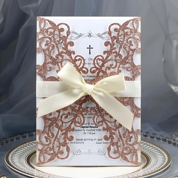 10buc Fierbinte de Hârtie Tăiate cu Laser Carte de Invitatie de Nunta Cu Panglica de Nunta Personalizate Decor Consumabile Partid