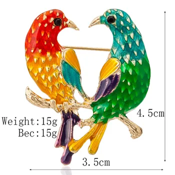 Drăguț Colorate Dublu Păsări Email Broșe Pentru Femei De Aur Corsaj Clip Insigna Ace Îmbrăcăminte Ornamente Bijuterii Accesorii