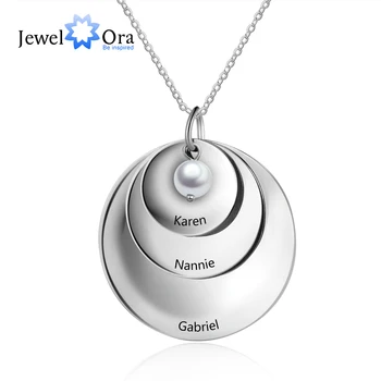 Personalizat Grava Numele Personalizate Coliere de Perle pentru Femei Triplu Rotund din Oțel Inoxidabil, cel Mai bun Prieten Colier (JewelOra NE103190)