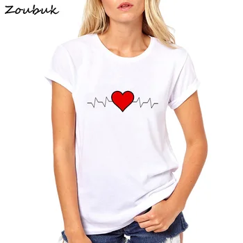 Minunat inima ECG Tricou Femei din Bumbac Elastic de Bază femme Casual tricou doamnelor Maneca Scurta Top tee T-shirt