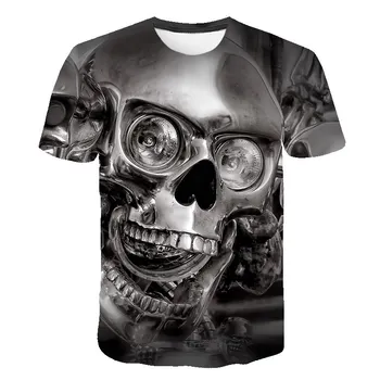Mens Craniu intreg corpul print T shirt de Moda de Vara cu Maneci Scurte Ghost Rider Rece T-shirt Craniu 3D de Imprimare Topuri Craniu Tricou Barbati