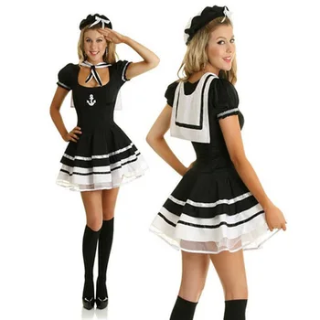 Marina rochie Neagră costum de marinar Sexy Backless DS efectua costume Fantezie Cosplay Costum Halloween Femei Rochie de Carnaval JY145