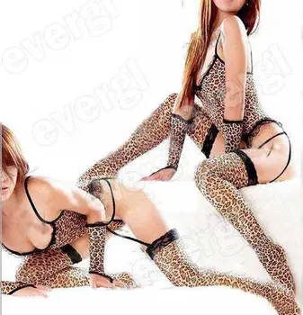 Leopard Sexy Pijamale Lenjerie Stripteuză Costum Jartiera Tanga Mănuși Ciorapi De Stabilit O Mărime Costum