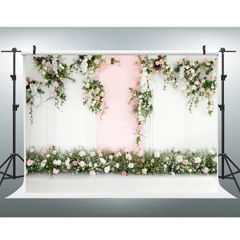 Roz și Flori Albe Perete de Fundal pentru Fotografie cabină de Duș de Mireasă Nunta Fondul Medii de Ziua de nastere pentru Studio Foto