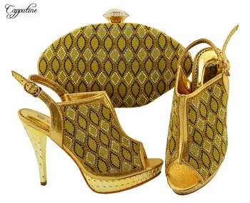 Populare galben subțire toc înalt sandale pantofi și geantă geantă set drăguț de potrivire pentru rochie de seara JZC003 transport gratuit