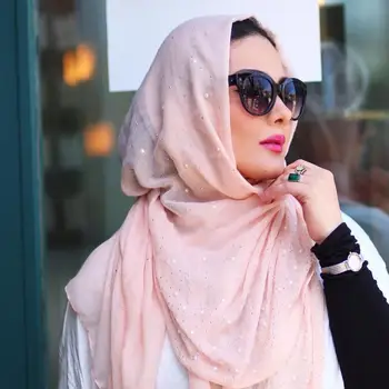 Femeile arabe Amestec Bumbac Eșarfă Cu diamant știfturi Perle eșarfă simplu hijab șaluri Împachetări culoare solidă musulmane hijab eșarfă 10pc/lot