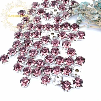 3mm 4mm 5mm 6mm 7mm 8mm Lumina Violet în formă de Diamant Pahar de Cristal cu strasuri argintii gheara Diy rochie de mireasa accesorii