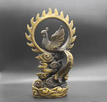 Rare de Epocă QingDynasty cupru flăcări Phenix statuie/ sculptură,Hand-sculptură meserii,de Colectare și de Podoabă,transport Gratuit