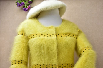 Moda de sex feminin modelului mic strat solid de culoare cald îngroșa o-neck mâneci lungi nurca cașmir haina parte knittwear blana de iepure toamna