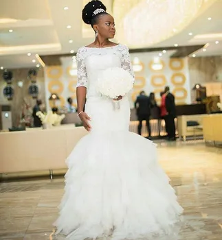 Noul Jumătate Mâneci Africane Rochie De Mireasa Sirena 2020 Dantela Căsătorie Rochie Volane Elegante Femei, Rochii De Mireasa