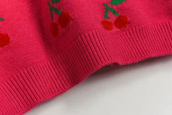 Populare Tricotate Pulover Gât Rotund Plin Sleevers Femei Tricotate Pulover Cherry Jacquard Iarna și Toamna Famel Pulover Alb