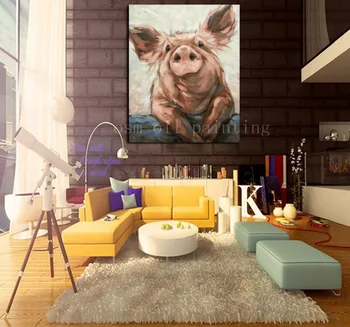 Artizanatul Bine De Perete Opera De Arta Canvas Taie Imagine Animal Caligrafie Manual Modern Impresioniste Porc Amuzant Pictură În Ulei Decor