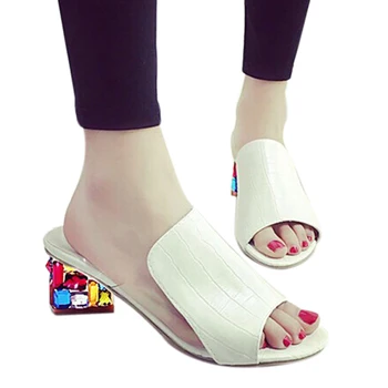 Sandalias plataforma de vară 2020 piele PU femeie sandale superficial femei stras doamnelor pantofi toc gros sandale de cristal