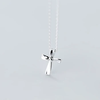 Argint 925 Cruce Colier pentru Femei Cupluri Geometrice Simple Pandantiv Coliere de sex Feminin Isus Creștin Bijuterii
