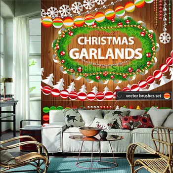 Personalizate 3D, picturi murale,Ghirlande de Crăciun Amplasat pe Fundal Lemn pentru Festive de Design,camera de zi canapea TV de perete tapet dormitor
