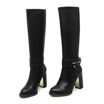 Cizme Femei Toamna și Iarna Moda Cap Rotund cu Fermoar Toc Înalt Tub Femei Pantofi Mărimea 34-43 Inaltime Toc 9cm Negru