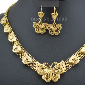 Ethlyn brand de top Pentru Etiopian moda femei seturi de bijuterii de aur din Dubai Culoare de Aur Fluture Seturi De Bijuterii de Nunta S28