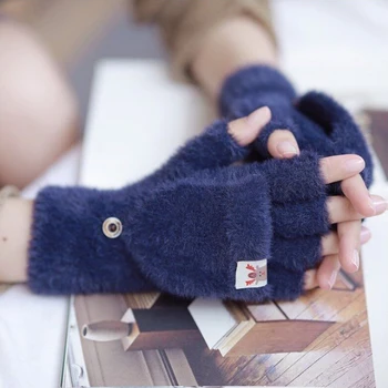 Femei Iarna Cald Mănuși Touch Screen-Drăguț minunat Senzoriale Manusi fara Degete Tricotate Puf în aer liber capac Flip-1 Pereche Manusi