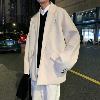 Stil coreean Bărbați Palton Plus Dimensiune Lână Nouă Haină Lungă Minimalist Smart Casual Trenci ofițeresc Gabardina Hombre în aer liber BD50WB