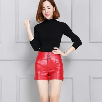 De Sex Feminin Noua Moda Coreeană Stil Direct Pantaloni Scurți De Piele De Oaie Piele De Înaltă Talie Casual Streetwear Punk Înaltă Calitate, Pantaloni Femei