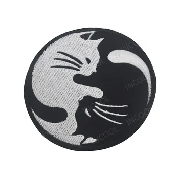 Alb negru Cat 3D Broderie Patch-uri Yin Yang Kung Fu Militare Patch-uri Tactice de Luptă Emblema Aplici Ecusoane Brodate