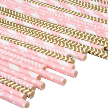YYSS 125pcs aur roz cu dungi mixte de aniversare pentru copii decorative nunta decor petrecere eveniment furnizează potabilă Hârtie de Paie