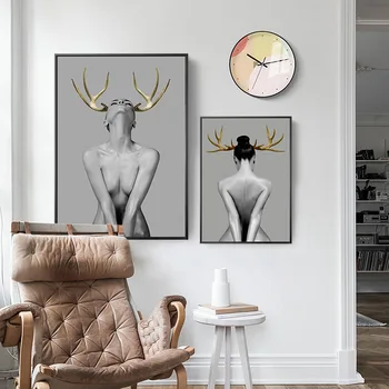 Modern Alb-Negru Artă Nud Poze Sexy Fete Panza Pictura de pe Peretele Nordic Stil Postere si Printuri pentru Living Decorul Camerei