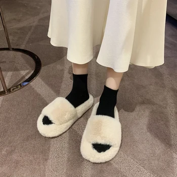 Pantofi la modă pentru Femei de Iarnă Acasă Blana Slide-uri pentru Femei Non-Alunecare de Bumbac Papuci de casă Pantofi Casual Negru Portocaliu Doamnelor cu Blană Papuci