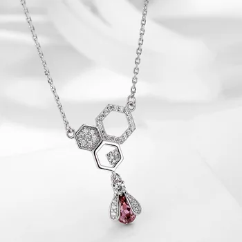 S925 argint simplu nou de personalitate de moda tricolor cristal mic de albine colier de diamante pentru femei lumină bijuterii de lux