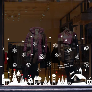 An Nou fericit Crăciun Autocolante Fereastră Restaurant Mall Decor Zăpadă Fereastră de Sticlă Detașabil ornament de Crăciun