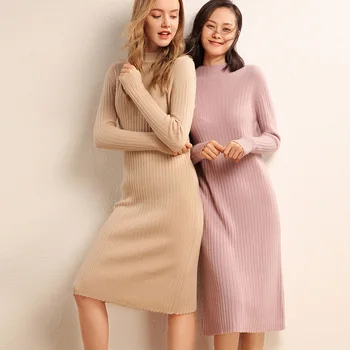 Adohon 2018 femei de Iarnă pulovere Cașmir și toamna femei Rochii tricotate Pulovere de Înaltă Calitate Cald Plisate Genunchi Lungime
