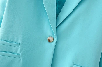 ZXQJ elegant pentru femei sacou albastru 2020 doamne de birou de buzunar jachete casual sex feminin singur buton costume fete slim chic seturi