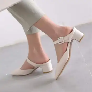 KemeKiss Femei Sandale Pantofi De Moda Model De Piatra Square Toe Pantofi Femei Cu Toc Gros De Metal Cataramă Pantofi Încălțăminte Mărimea 34-39