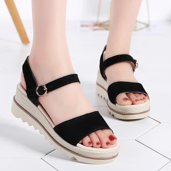 2020 Alb negru sandale de vara pentru Femei pantofi Confortabili piele naturala sandale cu platforma pentru mersul pe jos studenți Sandale pantofi E575