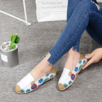 Culori amestecate Imprimare plat Casual pantofi pentru femei 2019 nouă primăvară de toamnă pantofi femei din Piele Moale de jos Superficial Rotund Toe pantofi doamnelor