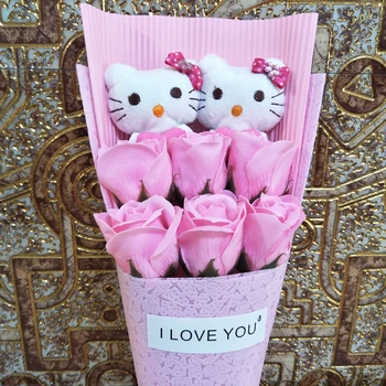 Noul Sapun flori de desene animate pisica jucarie buchet de jucărie pentru Ziua Îndrăgostiților, de Crăciun prietena Cadouri