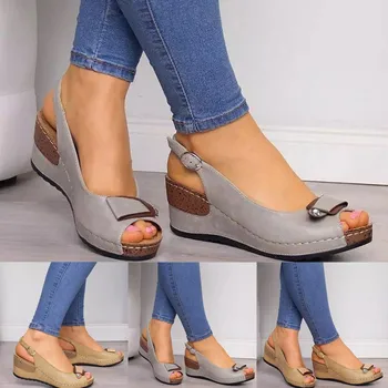 Sandale Casual doamnelor pene sandale tocuri glezna, catarama deget de la picior deschis gura peștelui de vara pentru femei pantofi de moda 2020 pene