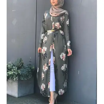 Femeile Musulmane Abaya Cămașă Rochie Haine Maxi Florale Imprimate Islamic Dubai Petrecere Maneca Lunga Fantă Rochie Arabe Jilbab-Ul Rochie