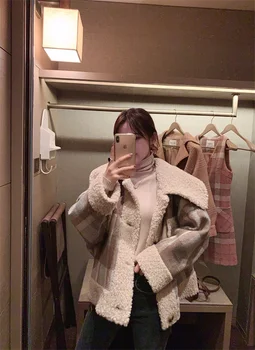 2020 Noi De Iarna Vintage Coreean Carouri Lambswool Jacheta All-Meci Moda Pentru Femei Rever Singur Pieptul Scurt Strat Gros Topuri