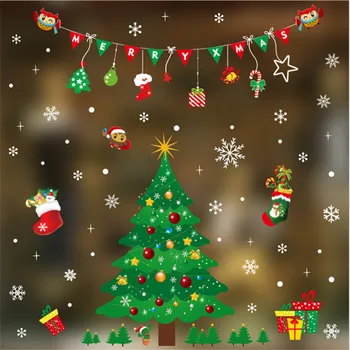 2020 Crăciun Fericit Autocolante de Perete Fereastra de Sticlă a Festivalului de Decalcomanii de Perete Mos craciun picturi Murale Anul Nou, Decoratiuni de Craciun pentru Decor Acasă