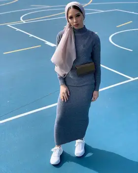 Femeile Vetment Femme Hijab Tricot Abaya Turce Musulmane Hijab Rochie De Topuri Fuste Set Caftan Arabi Caftan Dubai Islam Îmbrăcăminte